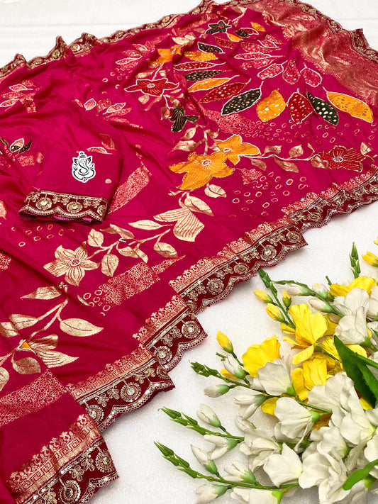 Beautiful Soft Dola Silk Thread Weaving With Handwork Saree
