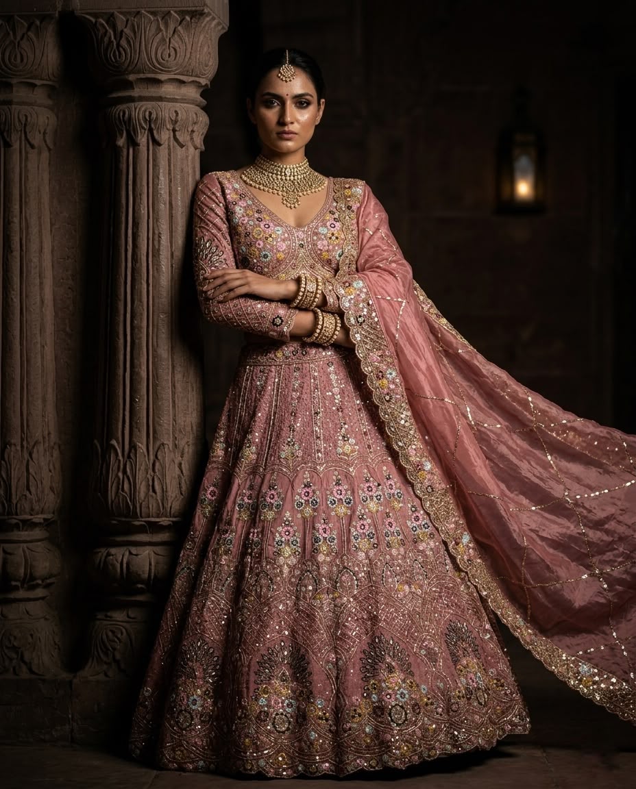 Party-wear Gold Crush Embroidery Sequence Work Lehenga Choli