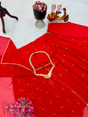 Party-wear Red Georgette Embroidery Sequence Work Gown