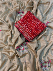 Beautiful Soft Chinon Silk Beads Work Saree