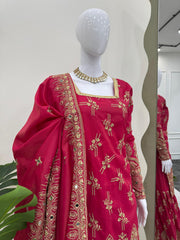 Party-wear Simmer Silk Thread With Sequence With Real Mirror Sharara