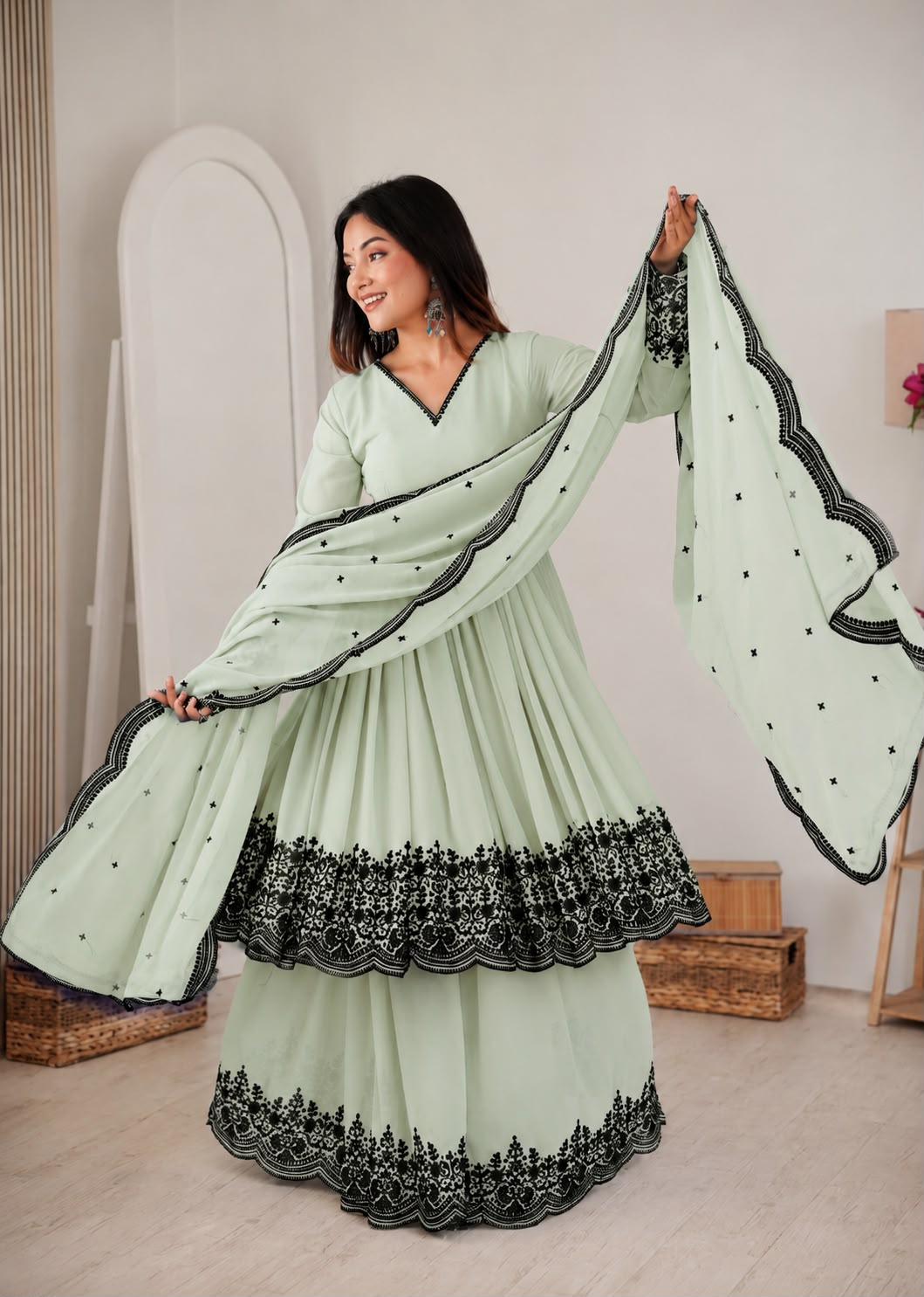 Beautiful Georgette Embroidery Thread Work Sharara