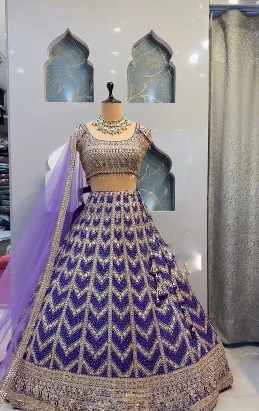 Beautiful Party-wear Georgette Embroidery Sequence Stone Work Lehenga Choli