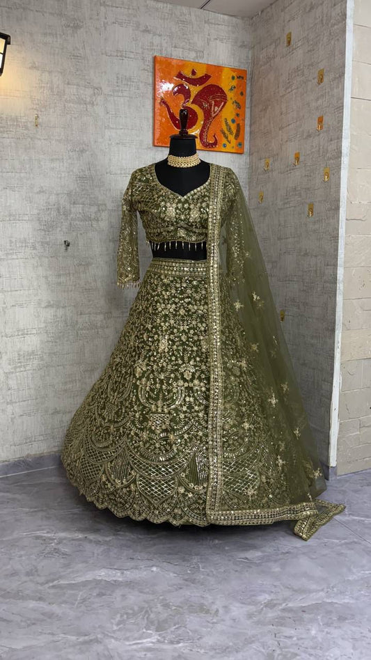 Party-wear Soft Net Embroidery Sequence Work Lehenga Choli