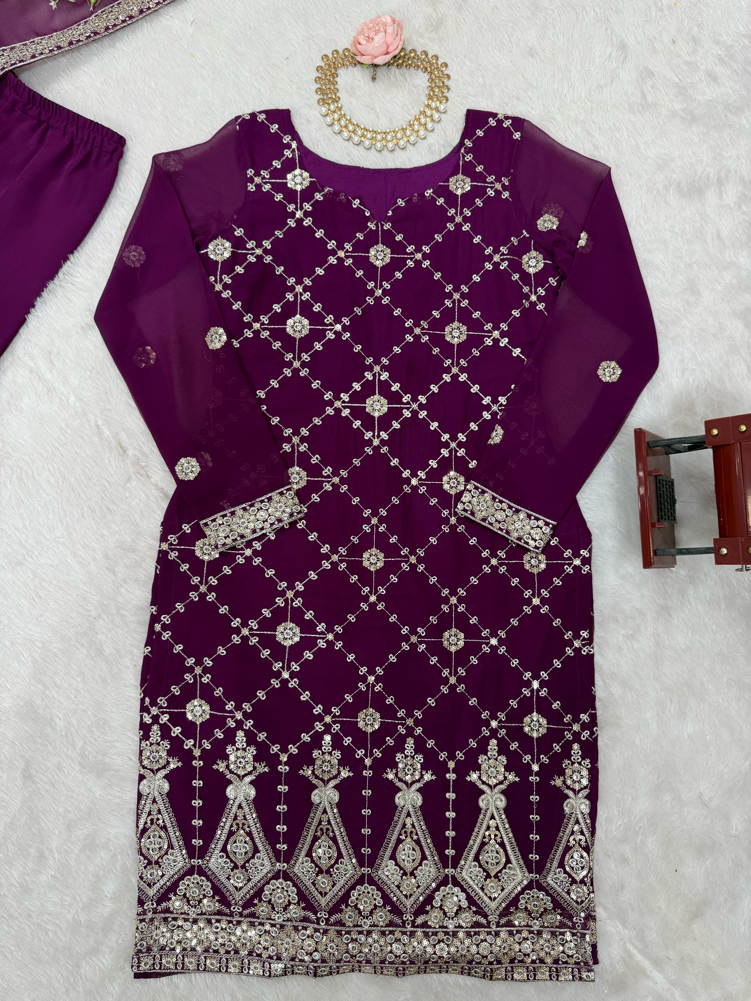 Party-wear Georgette Thread With Sequence Work Salwar Suit