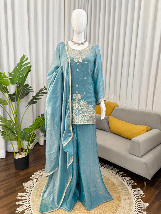 Elegant Fendy Silk Thread Sequence Work  Sarara Set
