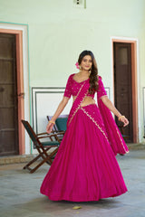 Beautiful Chinon Silk Sequence &Embroidery Work Belt Lehenga Choli