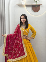 Navratri Special Georgette Embroidery Work & Mirror lace Lehenga With Stitched Choli