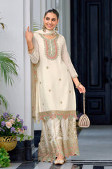 Party-wear Chinon Silk Sequence Embroidery Work Sharara