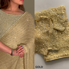 Bollywood Blockbuster Georgette Sequence Multi Embroidery Work Designer Saree