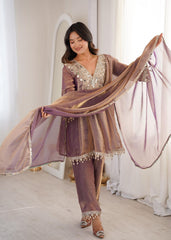 Trendy Stylish Fendy Kurti With Real Mirror Embroidered Work Bottom Dupatta