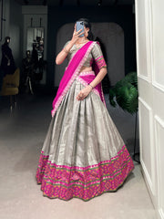 Beautiful Jacquard Weaving Kanjivaram Ikkat Lehenga Choli