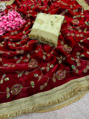 Party-wear Fendy Satin Sequence & Beads Work Saree