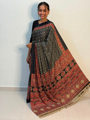 Trending Pure Arjakh Satin Viscose Silk With Real Mirror & Printed Saree