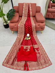 Party-wear Red Beautiful Designer Kota Silk Saree