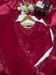 Elegance Redefined Red Georgette Thread & Sequence Work Saree