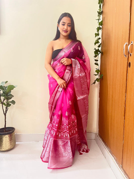 Elegance & Tradition Organza Silk Embroidery All Over Saree