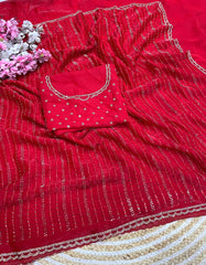 Party-wear Space Silk Beads With Siroski Zarkan Diamond Work Saree