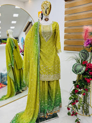 Party-wear Chinon Silk Printed With Embroidery  Sequence Work Sharara