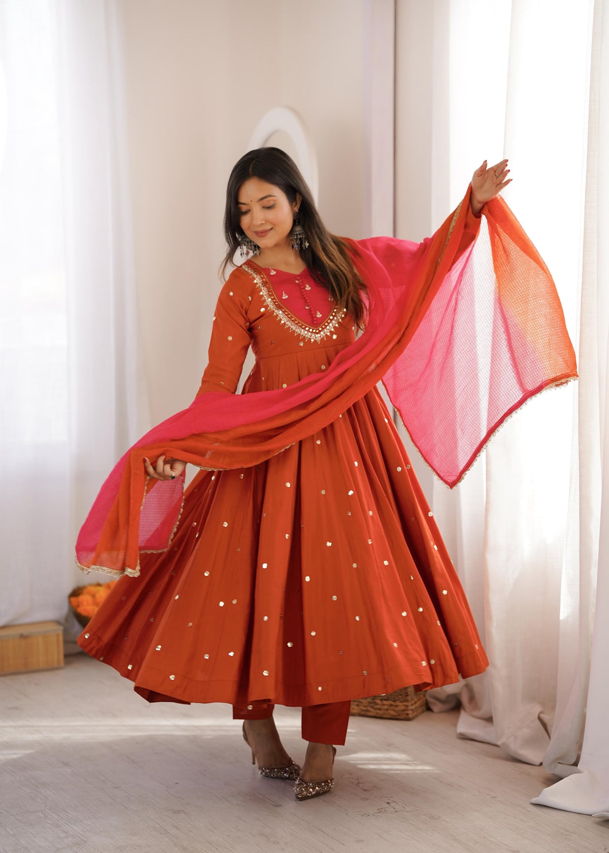 Beautiful Elegant Embroidered Sequence With Real Mirror Designer Gown