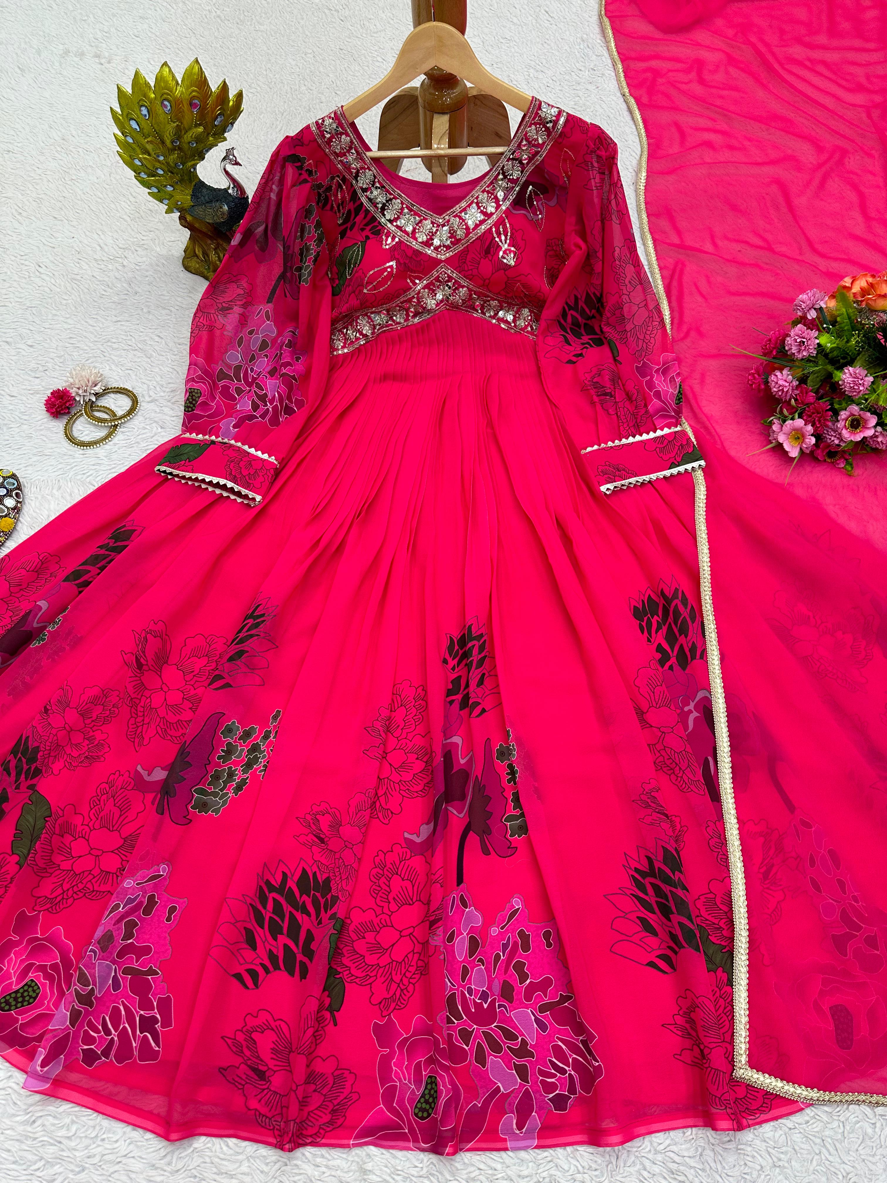Beautiful Designer Georgette Digital Print With Thread & Sequence Work Gown