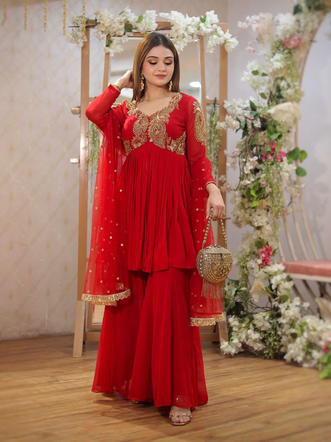 Party-wear Georgette Embroidery Sequence Work Sharara