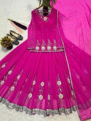 Beautiful Bollywood Inspired Georgette Original Hand Mirror Work Lehenga With Top