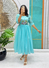 Beautiful Stylish Soft Kota Checks With Handwork Gown
