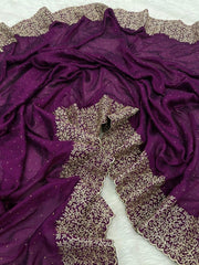 Soft Vichitra Silk Embroidery Work Saree