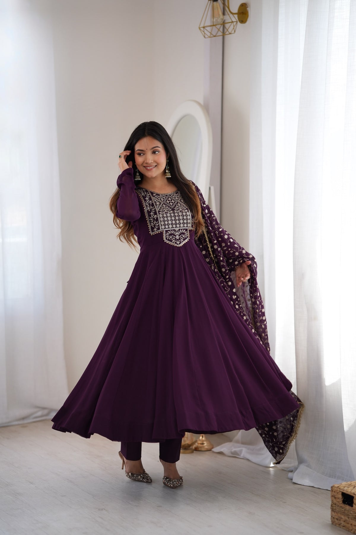 Festive Special Georgette Fancy Neck Embroidery Sequence & Zari Work Anarkali Gown