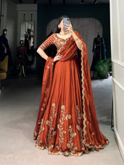 Trending Rust Rangoli Silk Sequins & Thread Embroidery Work Lehenga Choli