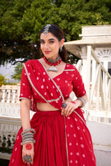 Navratri Special Traditional Chanderi Bandhani Printed Lehenga Choli