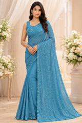Party-wear Georgette Khichdi Sequence Embroidery Work Saree