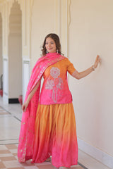 Trendy Designer Ready-made Chinnon Print Rich Beads Embroidered Work Sharara