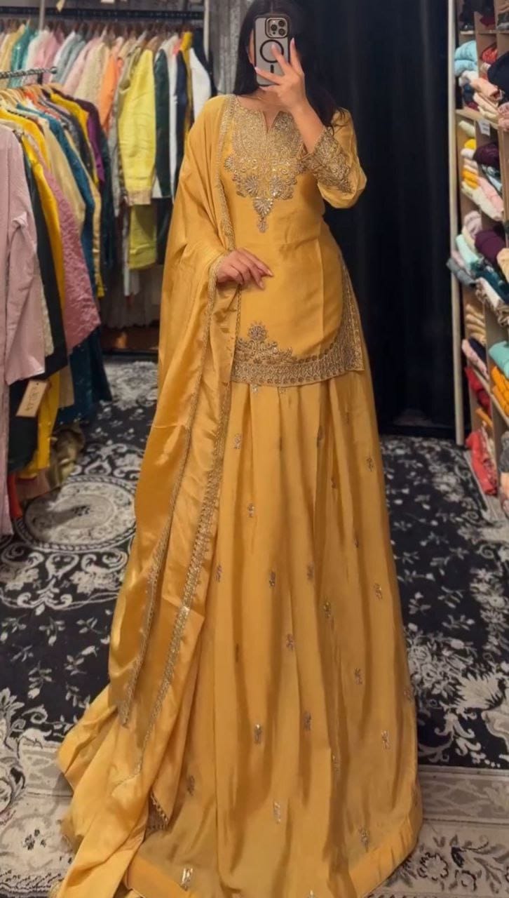Party-wear Designer Chinon Silk Embroidery & Sequence Work Lehenga With Top