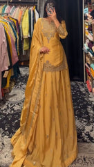 Party-wear Designer Chinon Silk Embroidery & Sequence Work Lehenga With Top