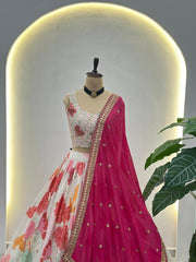 Beautiful Chinon Silk Digital Printed With Sequence Coding Embroidery Work Lehenga Choli