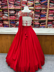 Royal Red Georgette Blooming Stylish Lehenga Choli