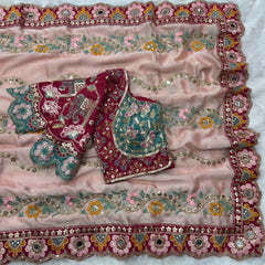 FestRangoli Silk Sequence Dori Embroidery & Real Mirror Saree With Stitched Blouse