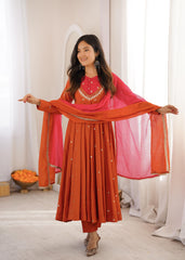 Party-wear Roman Silk Embroidery Sequence Work Anarkali Gown