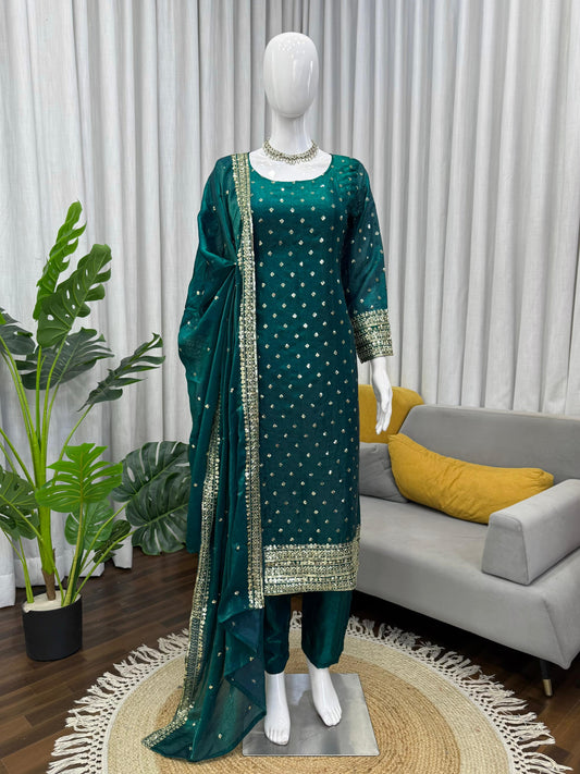 Elegant Ethnic Fendy Silk Thread & Sequence Work Suit