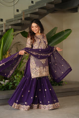 Designer Crazy Silk Heavy Coding Embroidery Sequence Work Sharara
