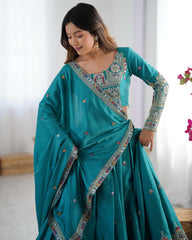 Beautiful Natural Crep Silk Coding Dori With Thread & Sequence Work Lehenga Choli