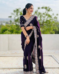 Designer Blooming Vichitra Silk Work Saree
