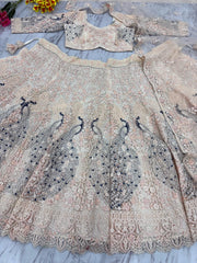 Reception Special Bridal Premium Soft Butterfly Net Multi Thread Embroidery Work Lehenga Choli
