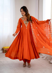 Women’s Ethnic Roman Silk Embroidery Sequence Work Gown