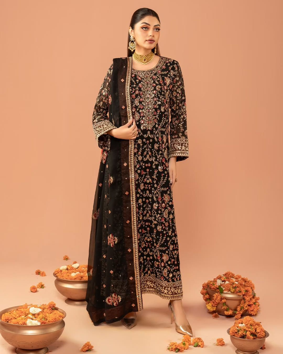 Beautiful Georgette Thread With Sequence & Real Diamond Work Dress