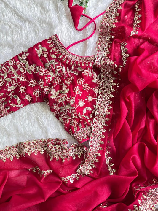 Beautiful Georgette Thread & Sequence Work Saree