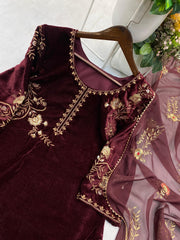Party-wear Velvet Sequence & Embroidery Work Suit