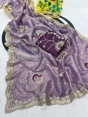 Beautiful Gold Crush Multi Coding Embroidery Work Designer Saree